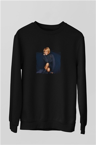 Whitney Houston Baskılı Unisex Siyah Sweatshirt