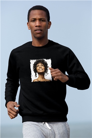 Whitney Houston Baskılı Unisex Siyah Sweatshirt