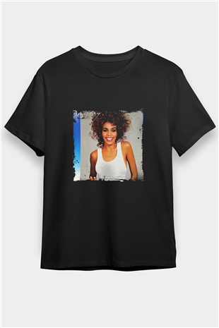 Whitney Houston Baskılı Unisex Siyah Tişört