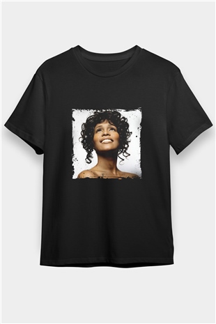 Whitney Houston Baskılı Unisex Siyah Tişört