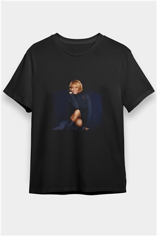 Whitney Houston Baskılı Unisex Siyah Tişört