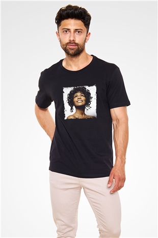 Whitney Houston Baskılı Unisex Siyah Tişört