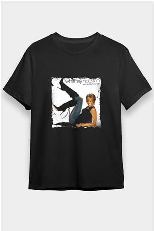 Whitney Houston Baskılı Unisex Siyah Tişört