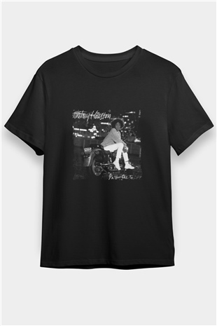 Whitney Houston Baskılı Unisex Siyah Tişört