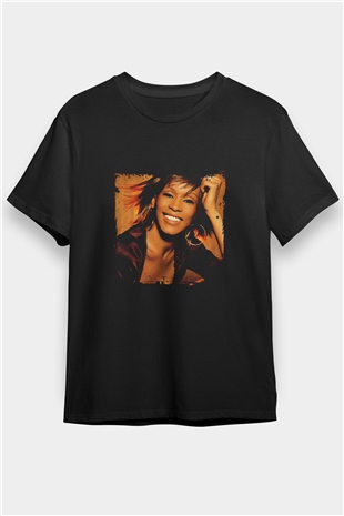 Whitney Houston Baskılı Unisex Siyah Tişört