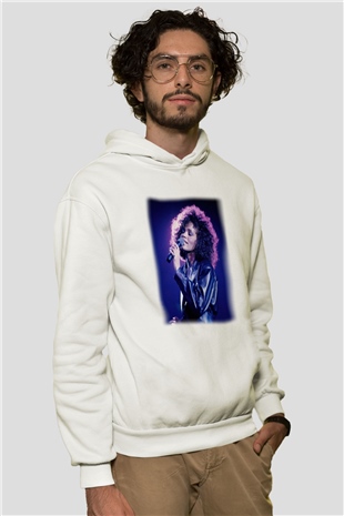 Whitney Houston Beyaz Unisex Kapşonlu Sweatshirt