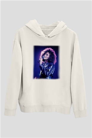 Whitney Houston Beyaz Unisex Kapşonlu Sweatshirt
