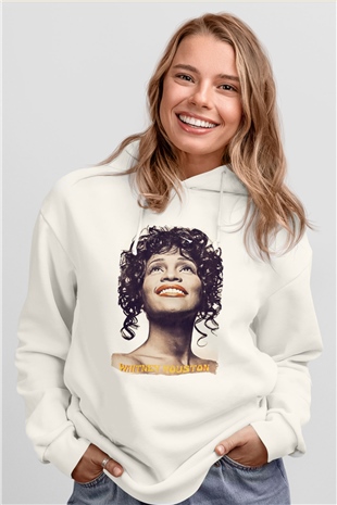 Whitney Houston Beyaz Unisex Kapüşonlu Sweatshirt