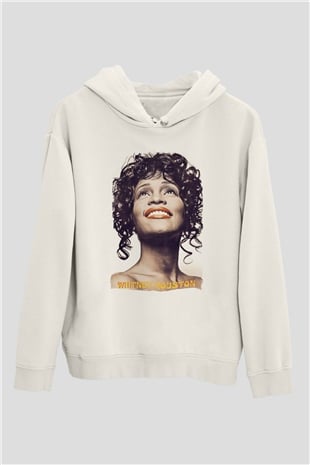 Whitney Houston Beyaz Unisex Kapüşonlu Sweatshirt
