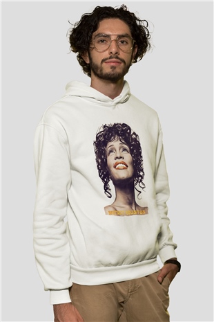 Whitney Houston Beyaz Unisex Kapüşonlu Sweatshirt