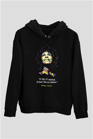 Whitney Houston Siyah Unisex Kapüşonlu Sweatshirt