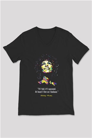 Whitney Houston Siyah Unisex V Yaka Tişört