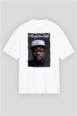 Will.I.Am Beyaz Oversize Tişört Oversize T-shirt - TişörtFabrikası