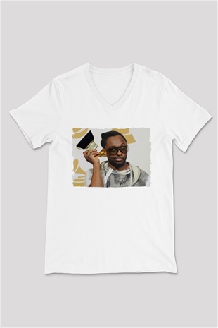 Will.I.Am Beyaz Unisex V Yaka Tişört