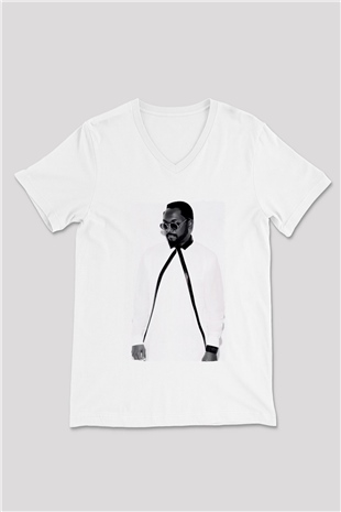 Will.I.Am Beyaz Unisex V Yaka Tişört