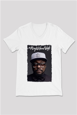 Will.I.Am Beyaz Unisex V Yaka Tişört