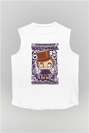 Willy Wonka Çikolata Fabrikası Baskılı Unisex Beyaz Kolsuz Tişört