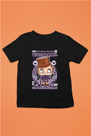 Willy Wonka Çikolata Fabrikası Baskılı Unisex Siyah Çocuk Tişört
