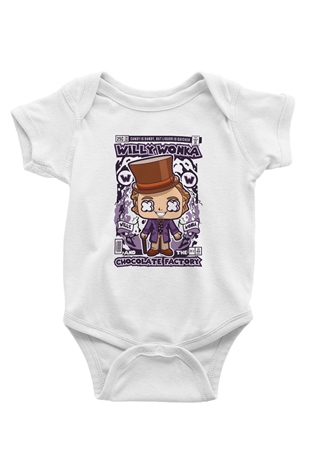 Willy Wonka Çikolata Fabrikası Baskılı Unisex Beyaz Bebek Body - Zıbın