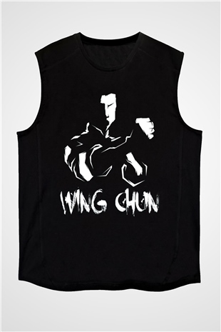 Wing Chun Baskılı Unisex Siyah  Kolsuz Tişört