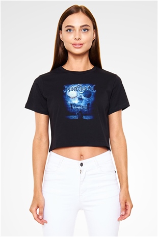 Wintersun Baskılı Siyah Crop Top Kadın Tişört - Tshirt