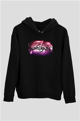 Wintersun Baskılı Unisex Siyah Kapüşonlu Sweatshirt