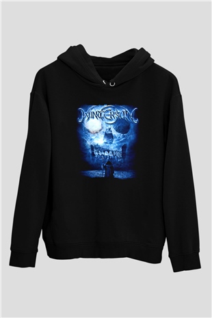 Wintersun Baskılı Unisex Siyah Kapüşonlu Sweatshirt