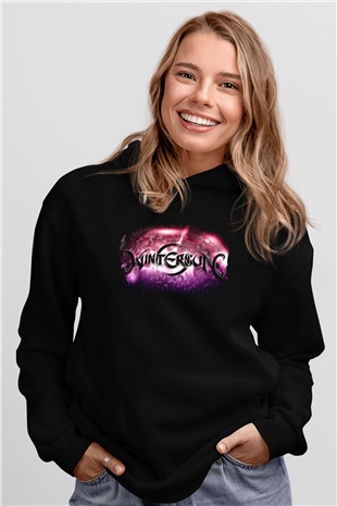 Wintersun Baskılı Unisex Siyah Kapüşonlu Sweatshirt