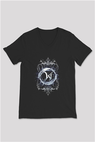 Wintersun Baskılı Unisex Siyah V Yaka Tişört - Tshirt