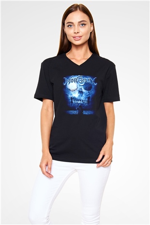 Wintersun Baskılı Unisex Siyah V Yaka Tişört - Tshirt