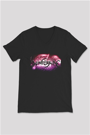 Wintersun Baskılı Unisex Siyah V Yaka Tişört - Tshirt