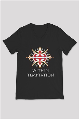 Within Temptation Siyah Unisex V Yaka Tişört T-Shirt