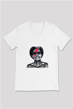 Wiz Khalifa Baskılı Beyaz V Yaka Unisex Tişört
