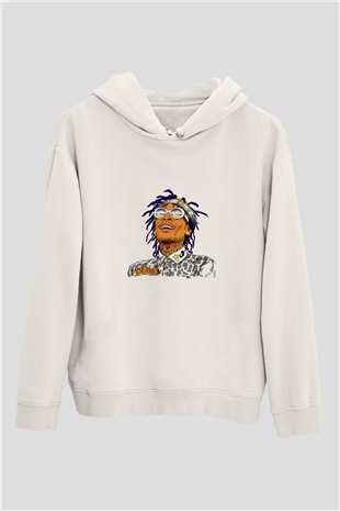 Wiz Khalifa Baskılı Unisex Beyaz Kapüşonlu Sweatshirt