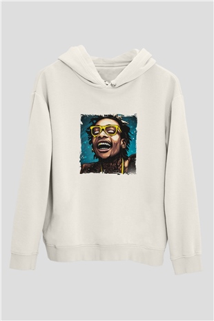 Wiz Khalifa Baskılı Unisex Beyaz Kapüşonlu Sweatshirt