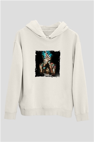 Wiz Khalifa Baskılı Unisex Beyaz Kapüşonlu Sweatshirt