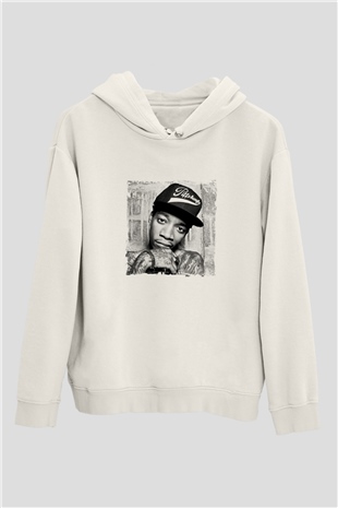 Wiz Khalifa Baskılı Unisex Beyaz Kapüşonlu Sweatshirt