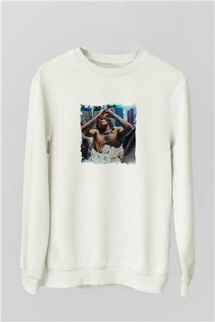 Wiz Khalifa Baskılı Unisex Beyaz Sweatshirt