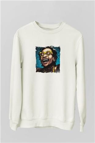 Wiz Khalifa Baskılı Unisex Beyaz Sweatshirt