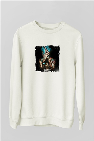 Wiz Khalifa Baskılı Unisex Beyaz Sweatshirt