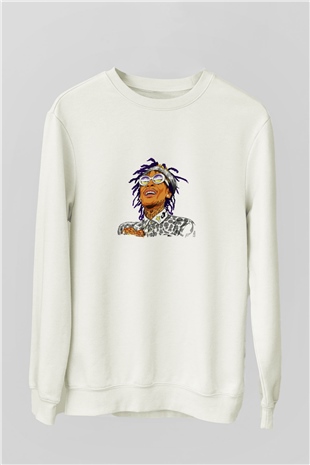 Wiz Khalifa Baskılı Unisex Beyaz Sweatshirt