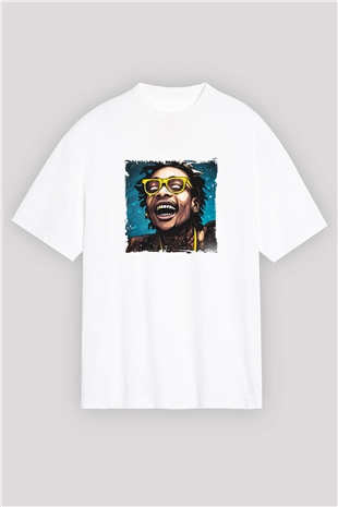 Wiz Khalifa Baskılı Oversize Beyaz Tişört