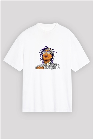 Wiz Khalifa Baskılı Oversize Beyaz Tişört