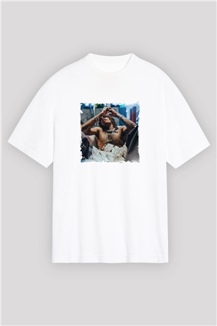 Wiz Khalifa Baskılı Oversize Beyaz Tişört