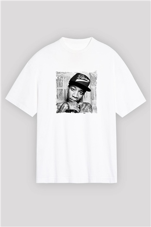 Wiz Khalifa Baskılı Oversize Beyaz Tişört