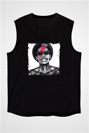 Wiz Khalifa Baskılı Unisex Siyah Kolsuz Tişört