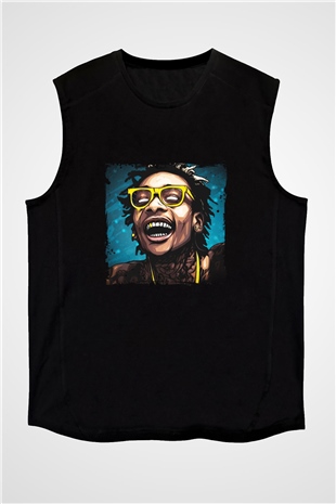 Wiz Khalifa Baskılı Unisex Siyah Kolsuz Tişört