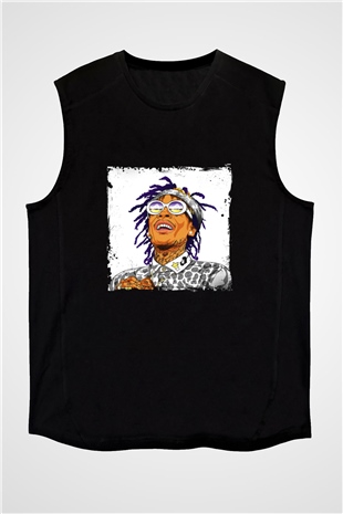 Wiz Khalifa Baskılı Unisex Siyah Kolsuz Tişört