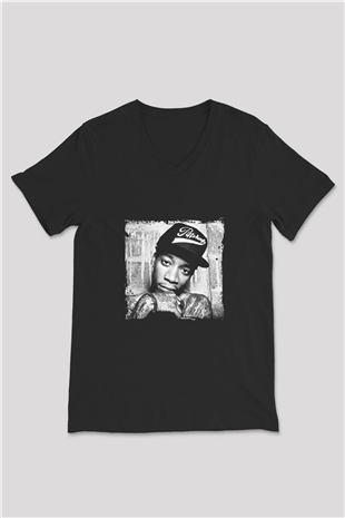 Wiz Khalifa Baskılı Unisex Siyah V Yaka Tişört