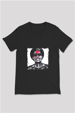 Wiz Khalifa Baskılı Unisex Siyah V Yaka Tişört